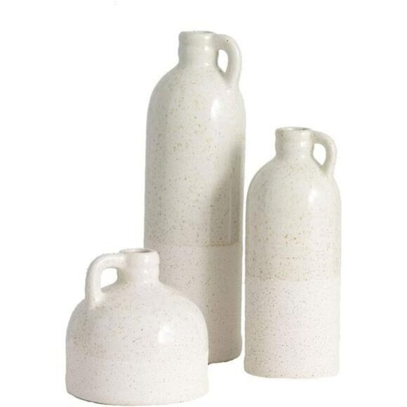 White Ceramic Jug Vase Set of 3 Rustic Farmhouse Decor for Shelf Table Centerpie - Picture 1 of 7
